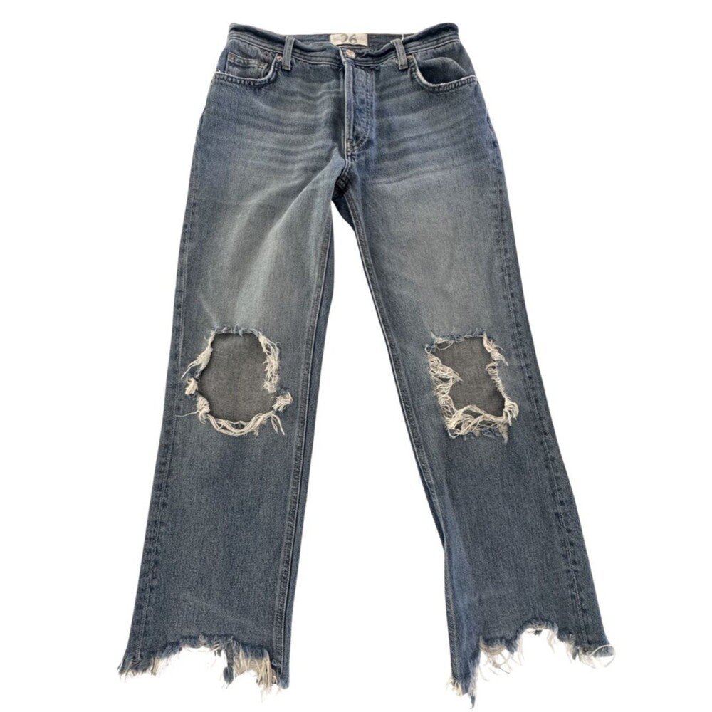 Free People We The Free Distressed Crop Wide Leg Jeans 26 High Rise Raw Hem